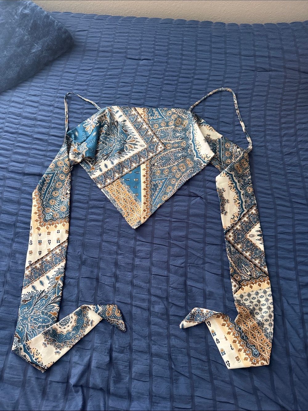 Amazon Blue and Cream Paisley Scarf Top